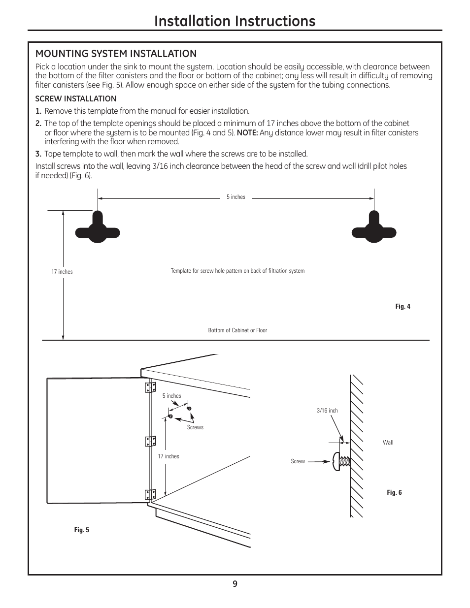 System installation, System installation , 10, Installation instructions | Mounting system installation | GE GNSV70RBL User Manual | Page 9 / 16