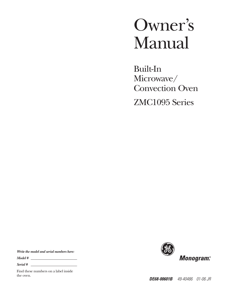 GE ZMC1095 User Manual | 36 pages