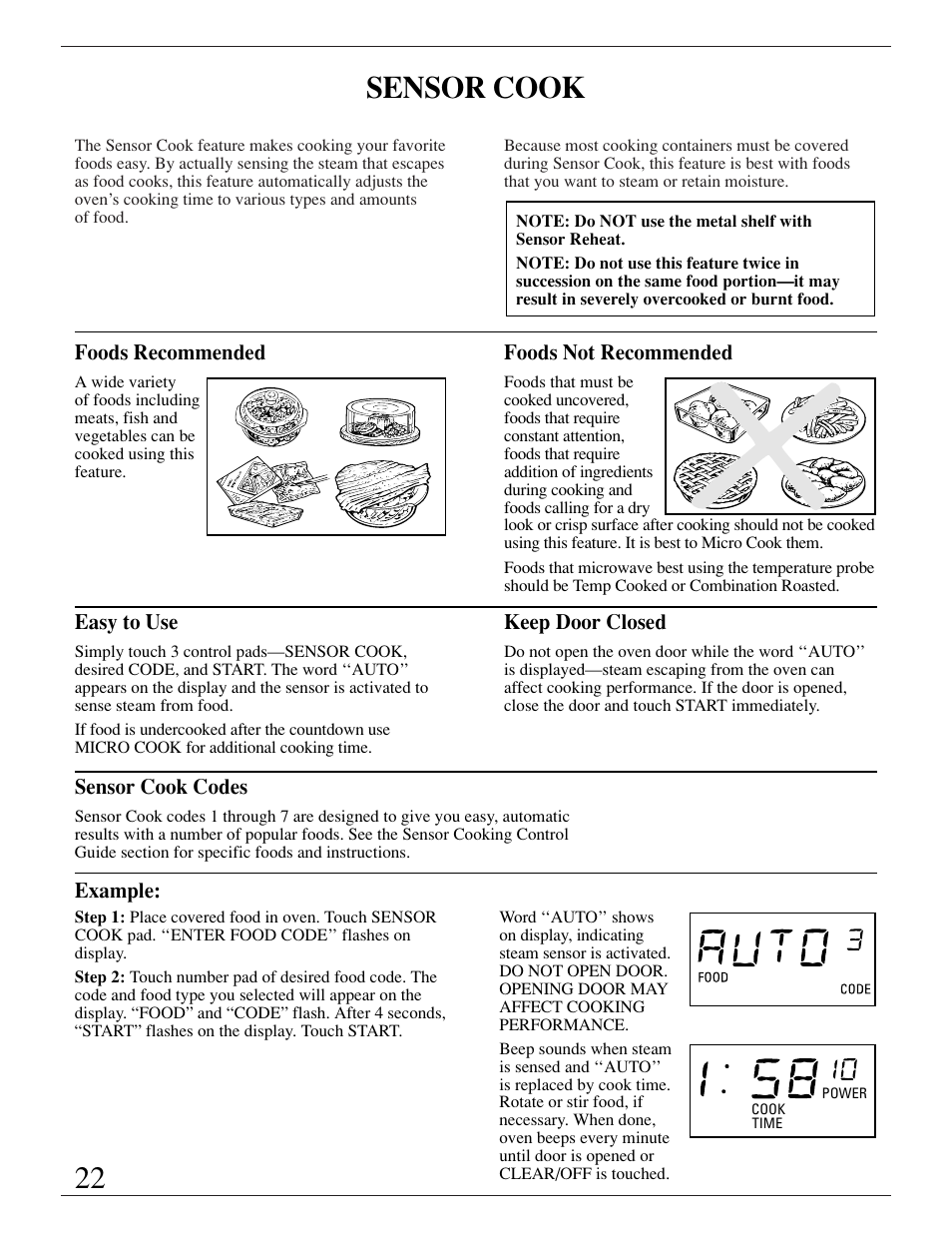 Sensor cook | GE ZMC1095 User Manual | Page 22 / 36