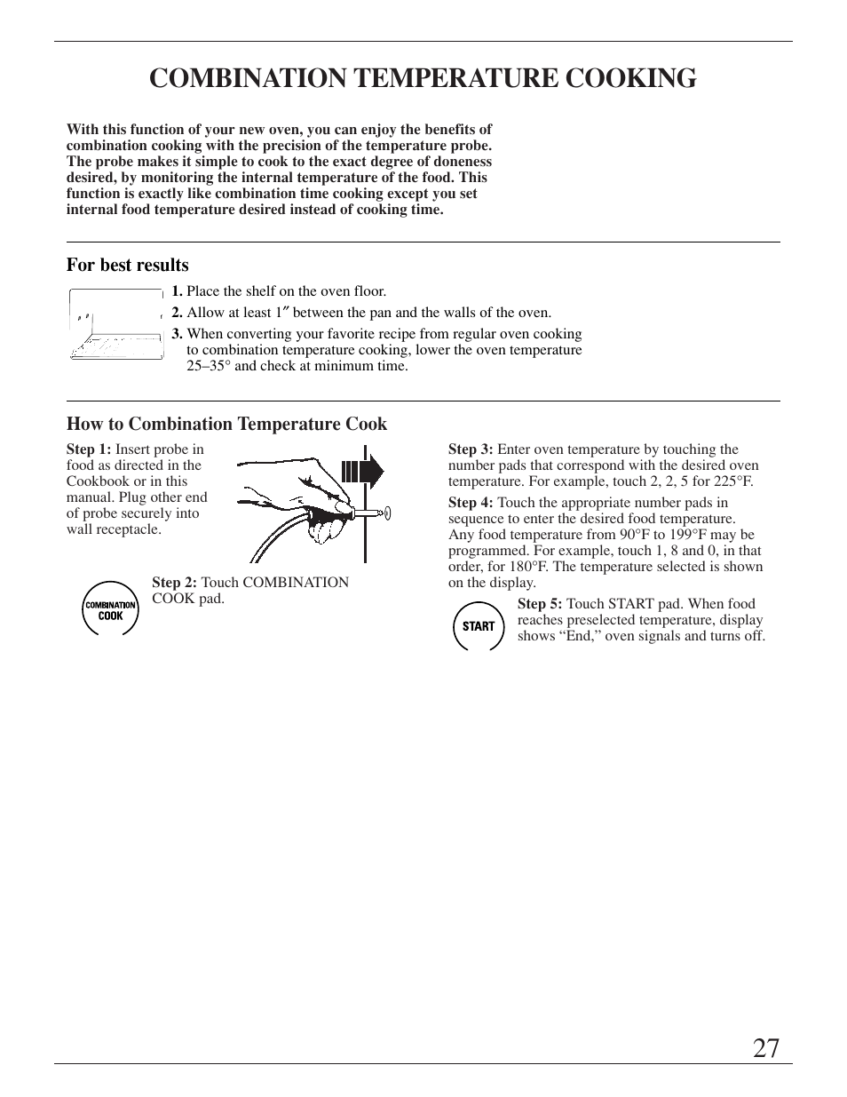 Cooking by temperature, 27 combination temperature cooking | GE ZMC1095 User Manual | Page 27 / 36
