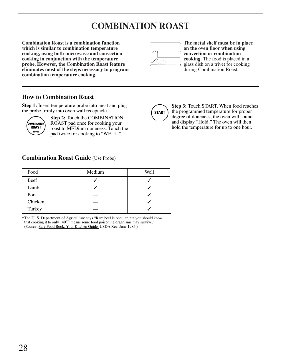 Combination roast, Combination roast , 29 | GE ZMC1095 User Manual | Page 28 / 36