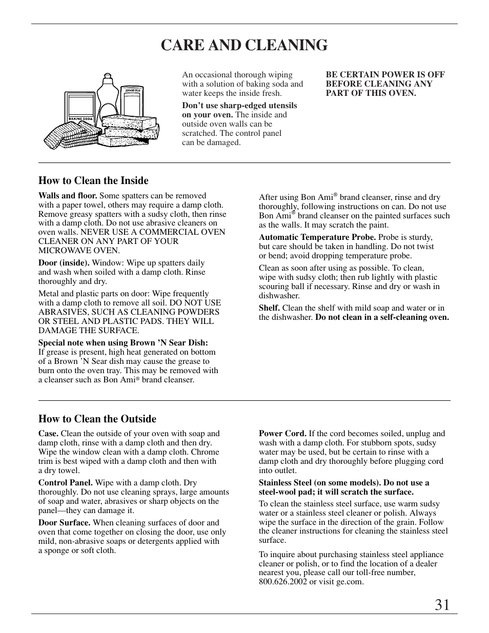 Care and cleaning, 31 care and cleaning, How to clean the inside | How to clean the outside | GE ZMC1095 User Manual | Page 31 / 36