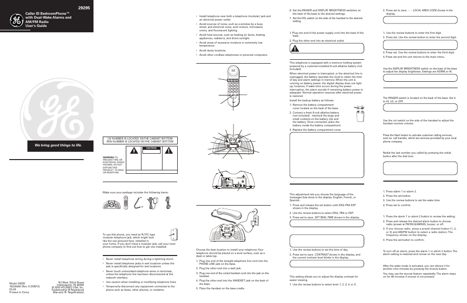 GE BedroomPhone 16224640 User Manual | 2 pages