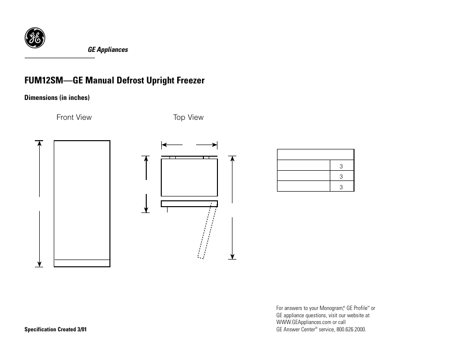 GE Profile FUM12SM User Manual | 2 pages