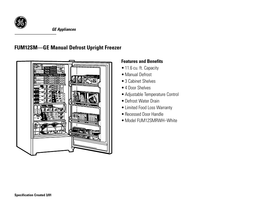 Fum12sm—ge manual defrost upright freezer | GE Profile FUM12SM User Manual | Page 2 / 2