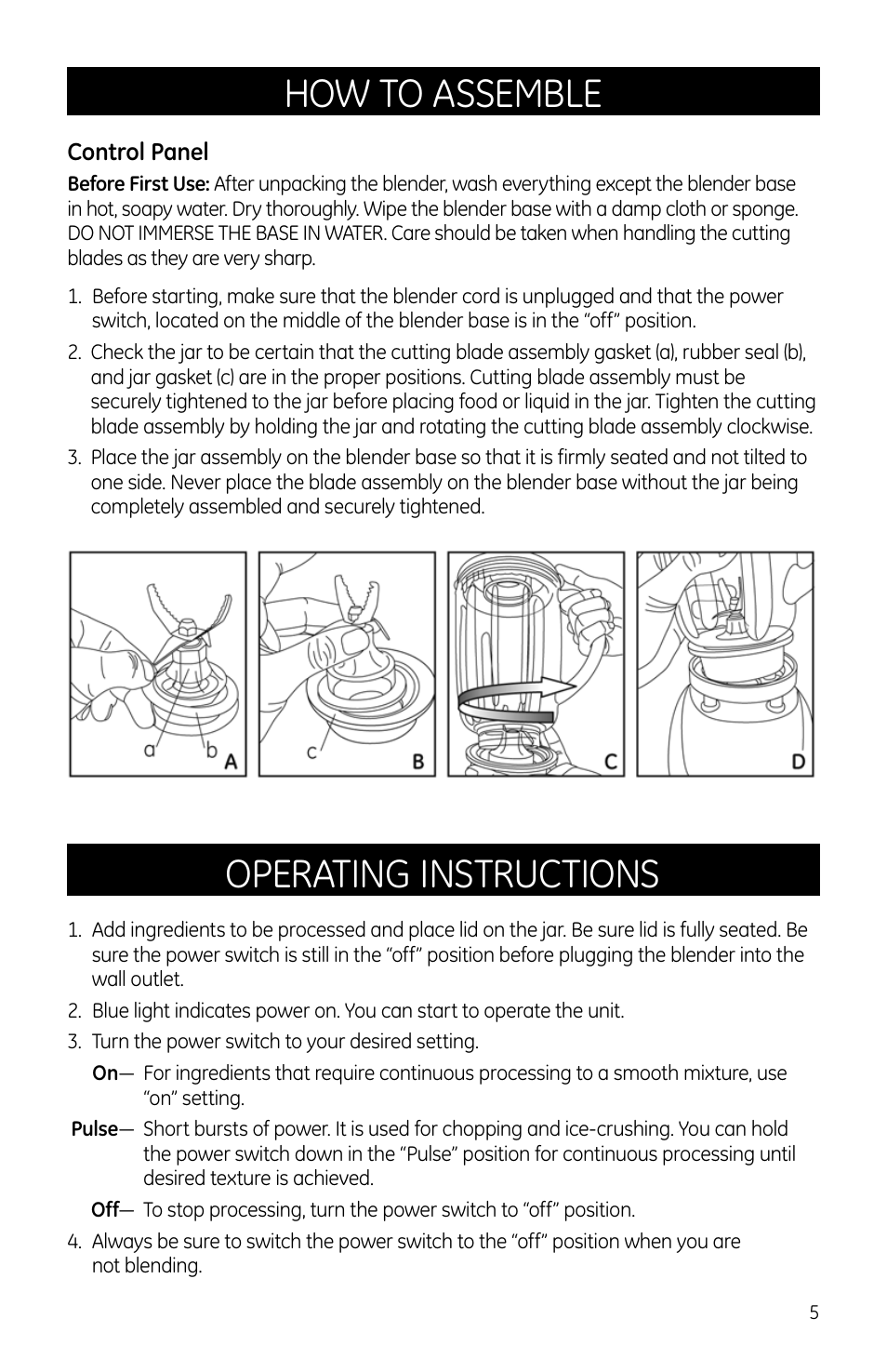 How to assemble, Operating instructions | GE 169053 User Manual | Page 5 / 7