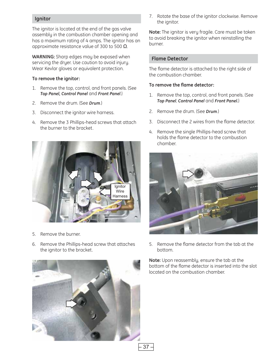 Flame detector, Ignitor | GE DCVH515 User Manual | Page 37 / 50