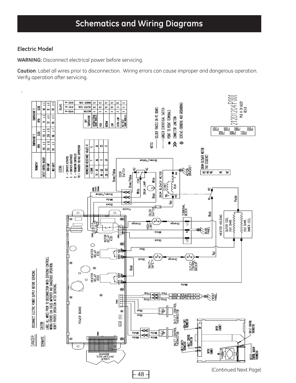Schematics and wiring diagrams, Service test mode | GE DCVH515 User Manual | Page 48 / 50