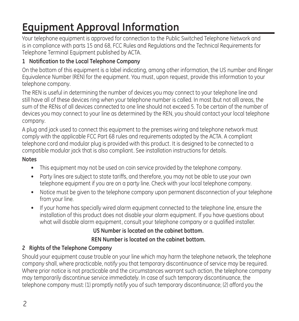 Equipment approval information | GE 28115 Series User Manual | Page 2 / 84