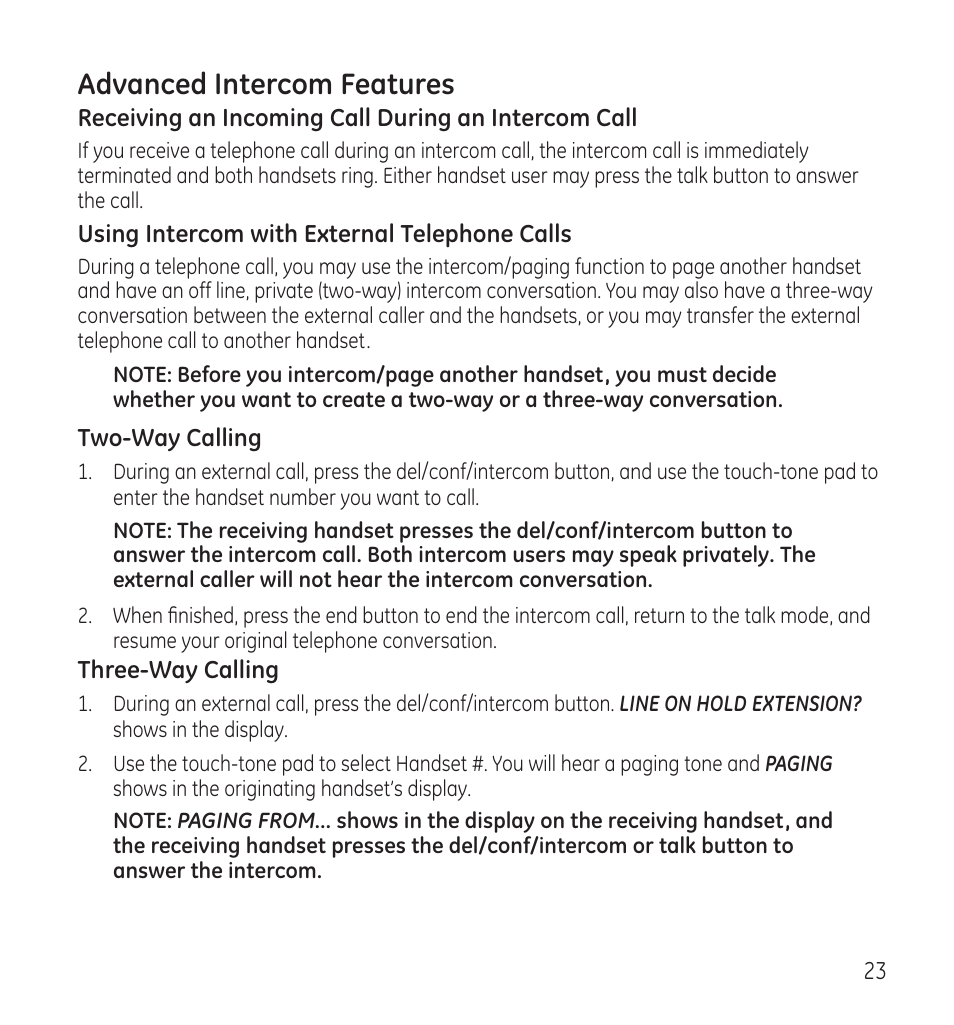 Advanced intercom features | GE 28115 Series User Manual | Page 23 / 84