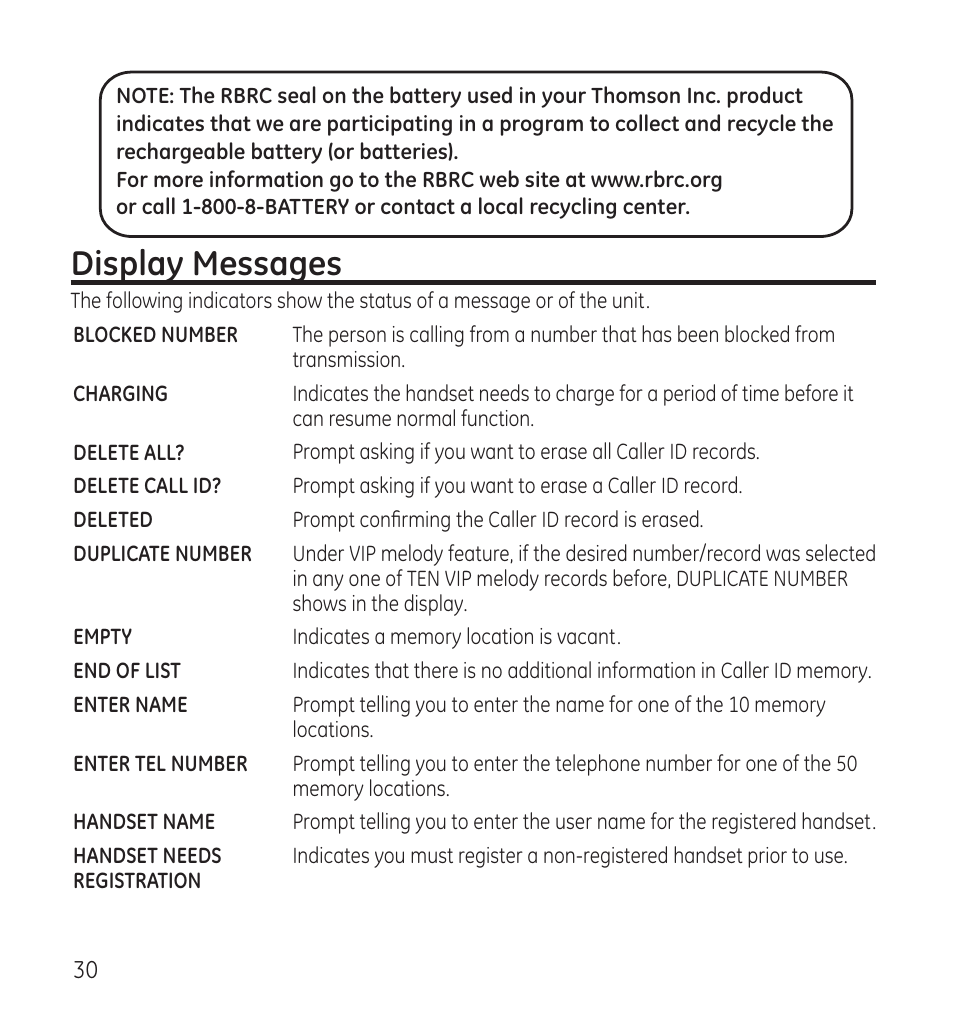 Display messages | GE 28115 Series User Manual | Page 30 / 84