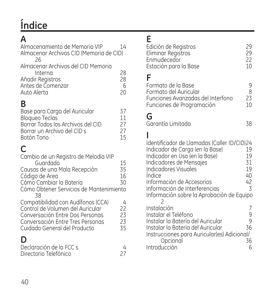 Ndice | GE 28115 Series User Manual | Page 82 / 84