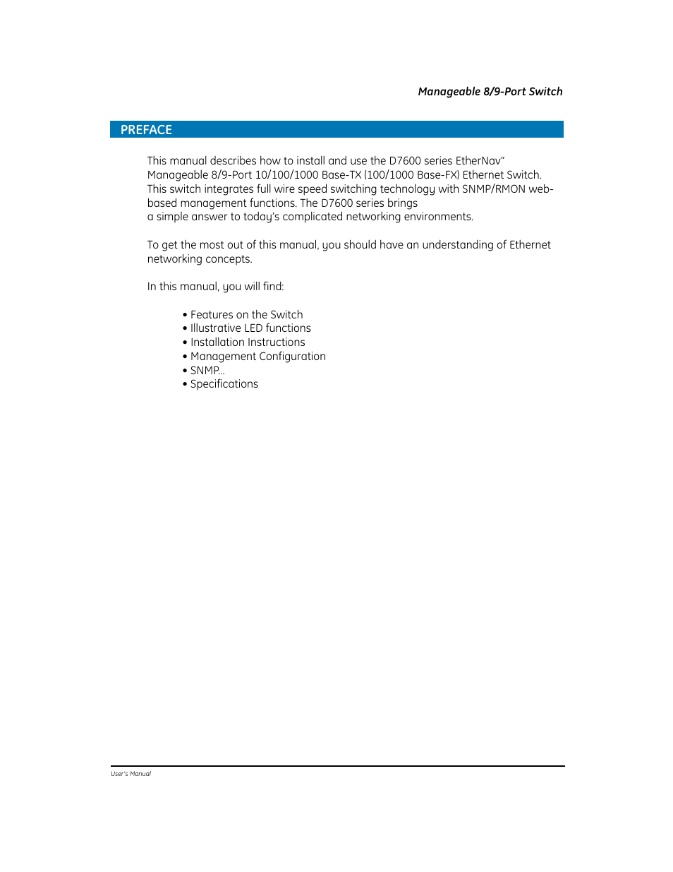 Preface | GE EtherNAV D7600 Series User Manual | Page 2 / 90