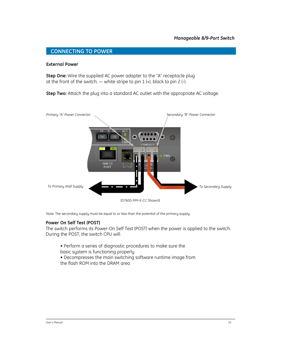 Connecting to power | GE EtherNAV D7600 Series User Manual | Page 20 / 90