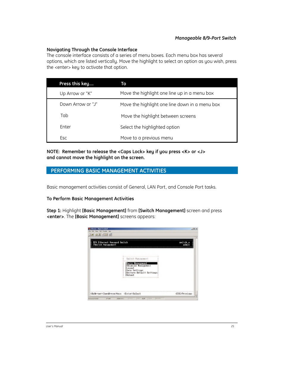 Performing basic management activities | GE EtherNAV D7600 Series User Manual | Page 29 / 90