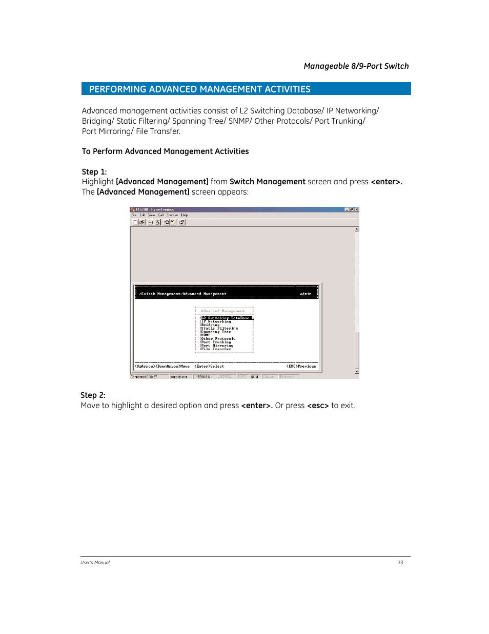 Performing advanced management activities | GE EtherNAV D7600 Series User Manual | Page 37 / 90