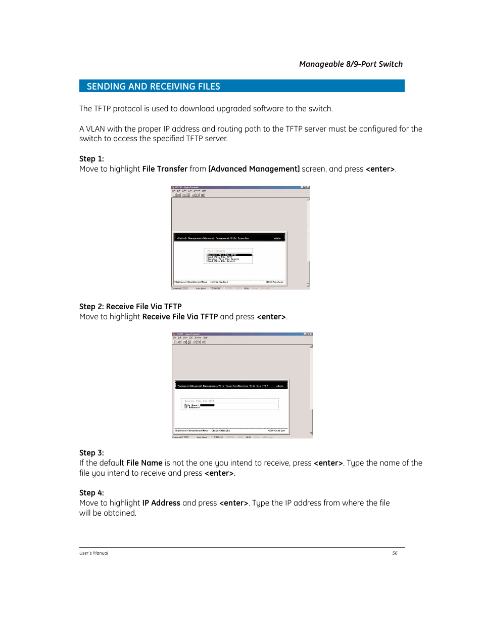 Sending and receiving files | GE EtherNAV D7600 Series User Manual | Page 60 / 90