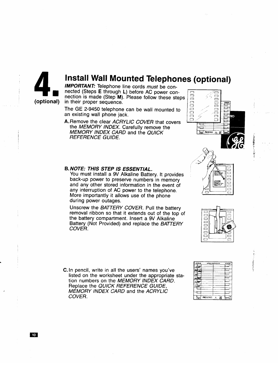 Install wall mounted telephones (optional) | GE Feb-50 User Manual | Page 10 / 16