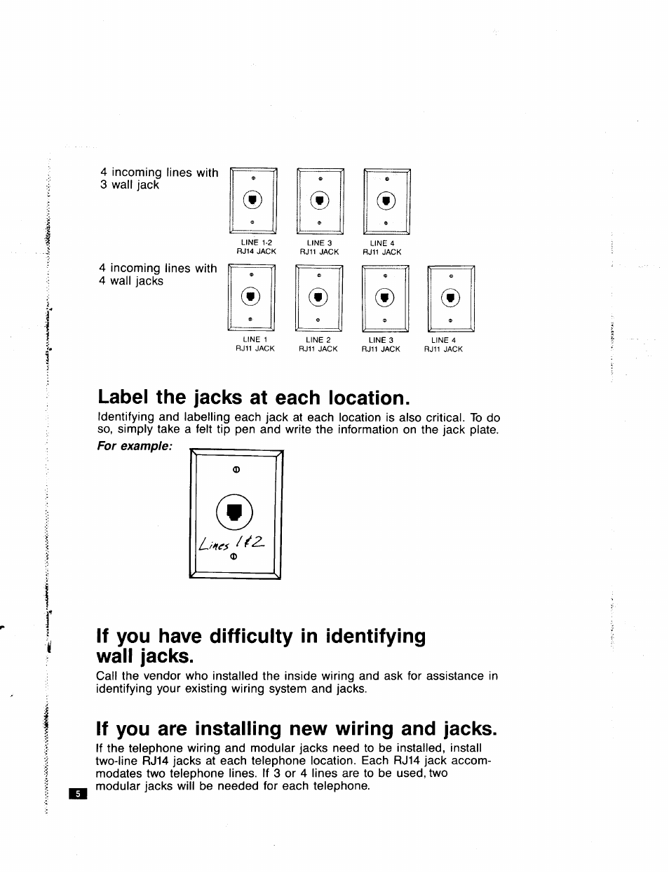 Label the jacks at each location, If you have difficulty in identifying wall jacks, If you are installing new wiring and jacks | GE Feb-50 User Manual | Page 5 / 16