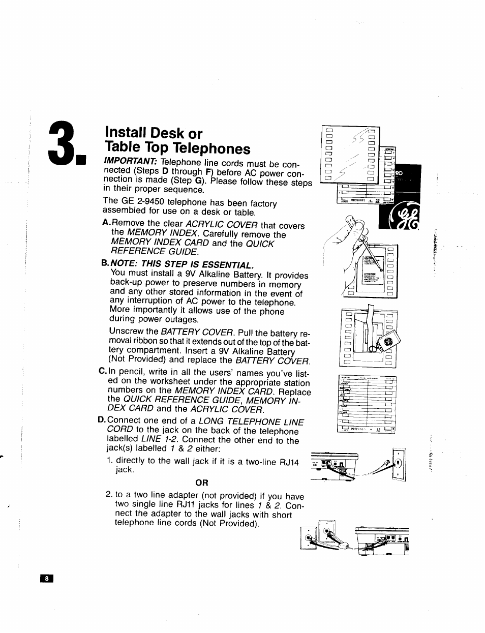 Install desk or table top telephones | GE Feb-50 User Manual | Page 8 / 16