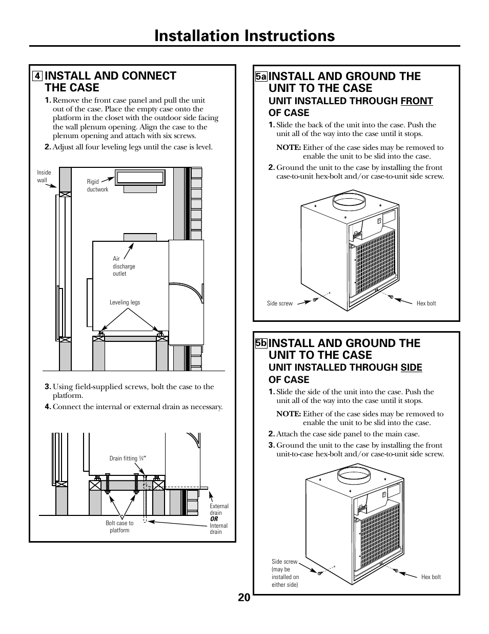 Installation instructions, Install and connect the case, Install and ground the unit to the case | GE 49-7419-2 User Manual | Page 20 / 28