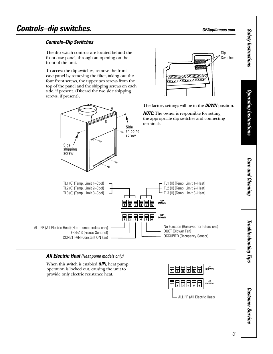 Controls—dip switches, Controls—dip switches –5, Controls–dip switches | GE 49-7419-2 User Manual | Page 3 / 28