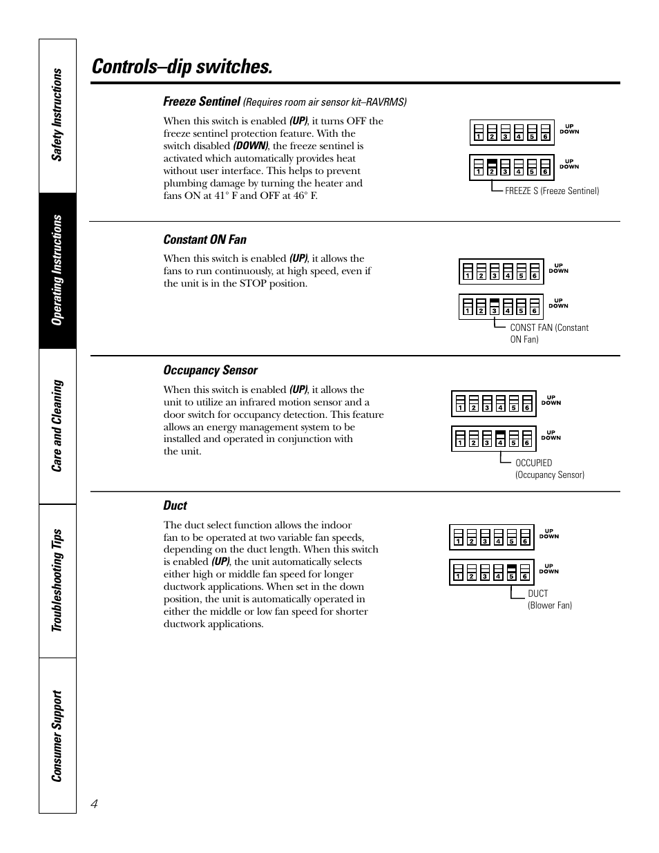 Controls–dip switches | GE 49-7419-2 User Manual | Page 4 / 28