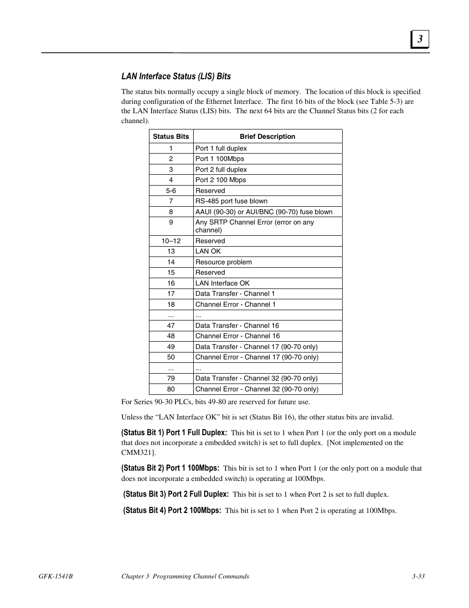 Lan interface status (lis) bits | GE GFK-1541B User Manual | Page 100 / 240