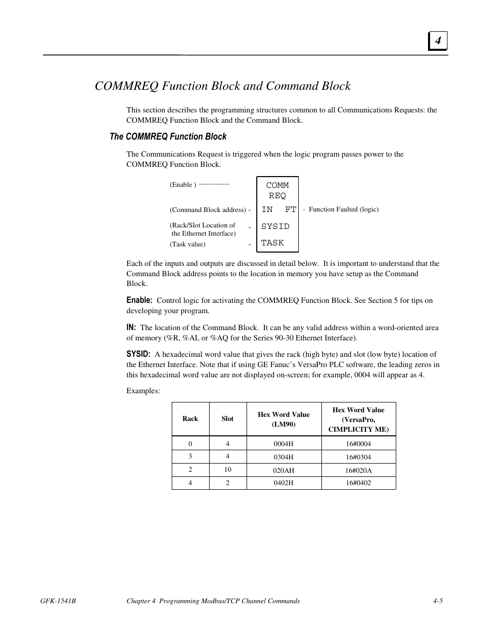 Commreq function block and command block, The commreq function block | GE GFK-1541B User Manual | Page 120 / 240