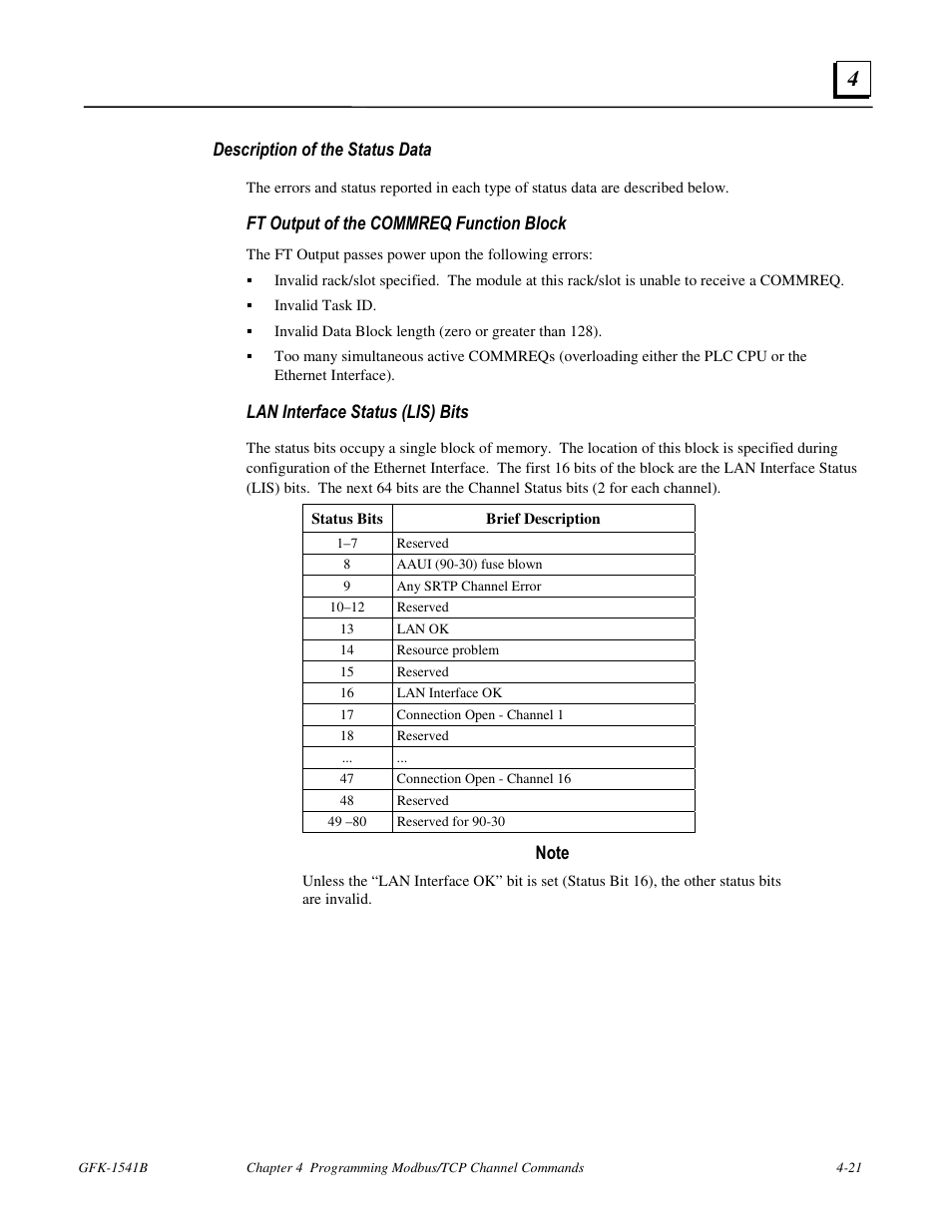 Description of the status data | GE GFK-1541B User Manual | Page 136 / 240