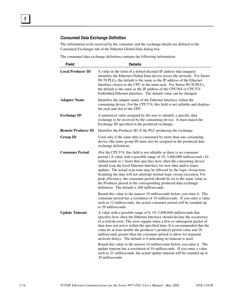 Consumed data exchange definition | GE GFK-1541B User Manual | Page 163 / 240