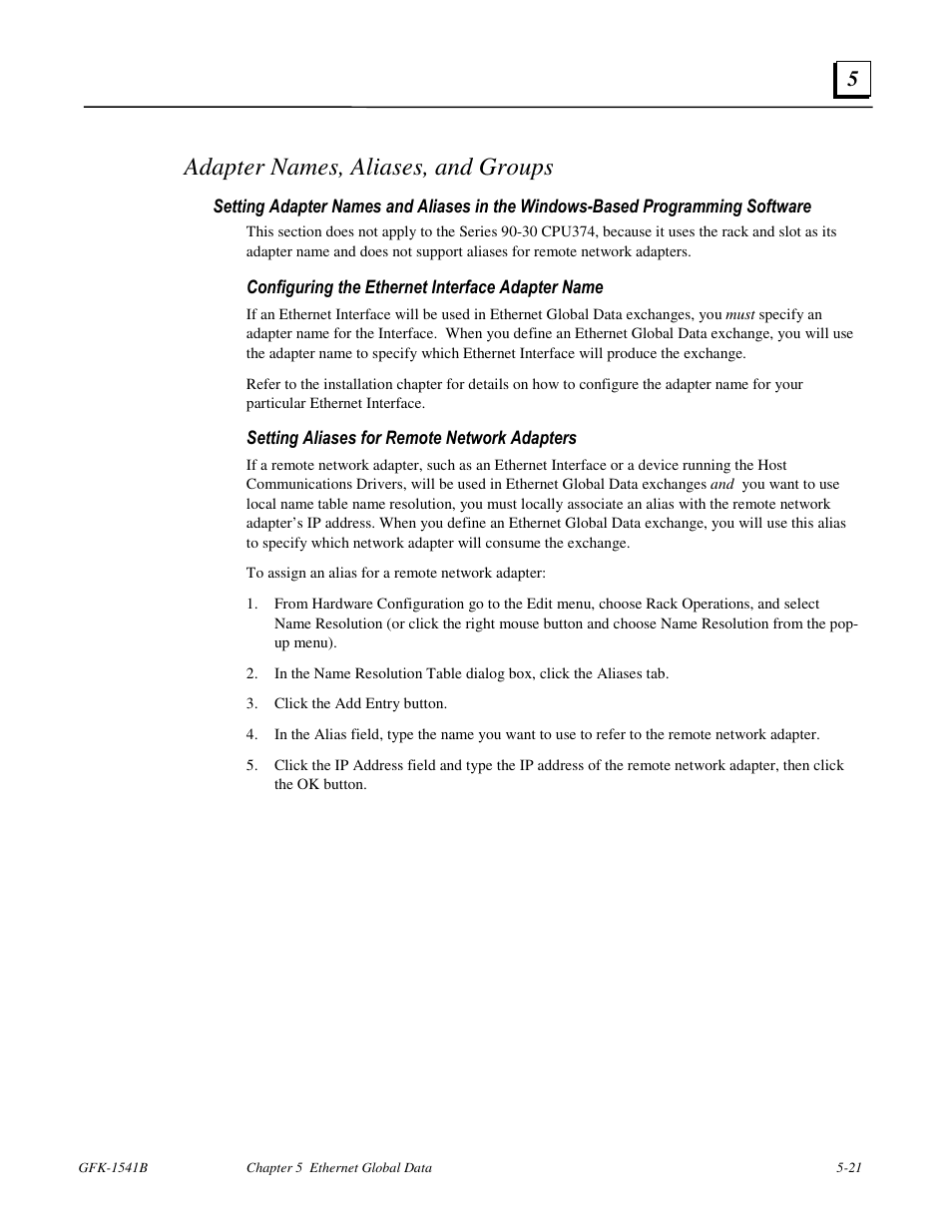 Adapter names, aliases, and groups | GE GFK-1541B User Manual | Page 170 / 240