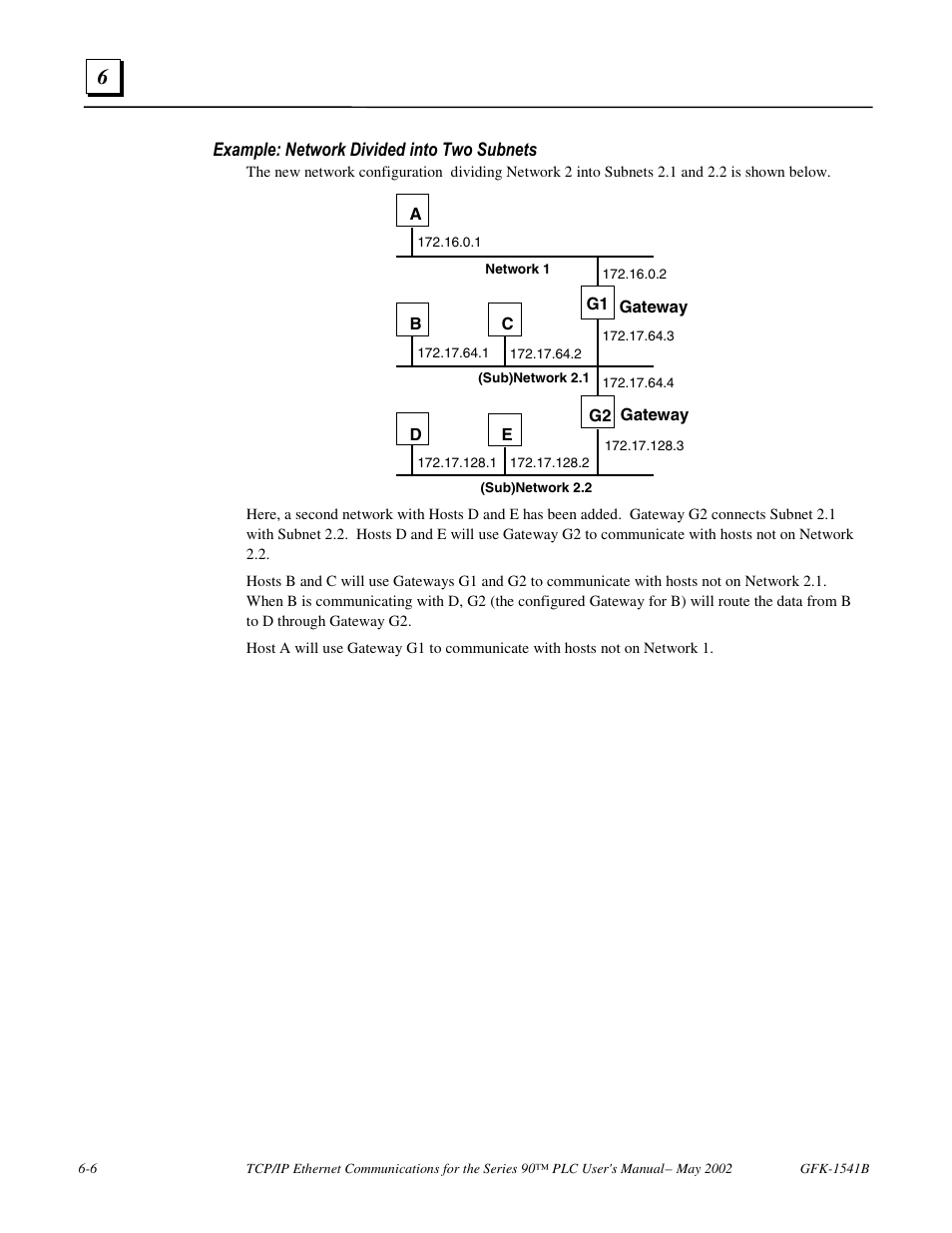 Example: network divided into two subnets | GE GFK-1541B User Manual | Page 181 / 240