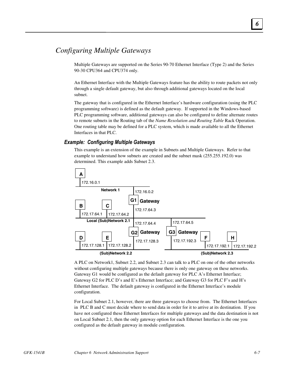 Configuring multiple gateways, Example: configuring multiple gateways | GE GFK-1541B User Manual | Page 182 / 240