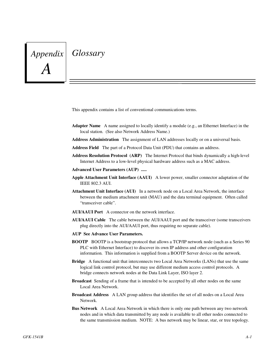 Glossary, Appendix | GE GFK-1541B User Manual | Page 194 / 240