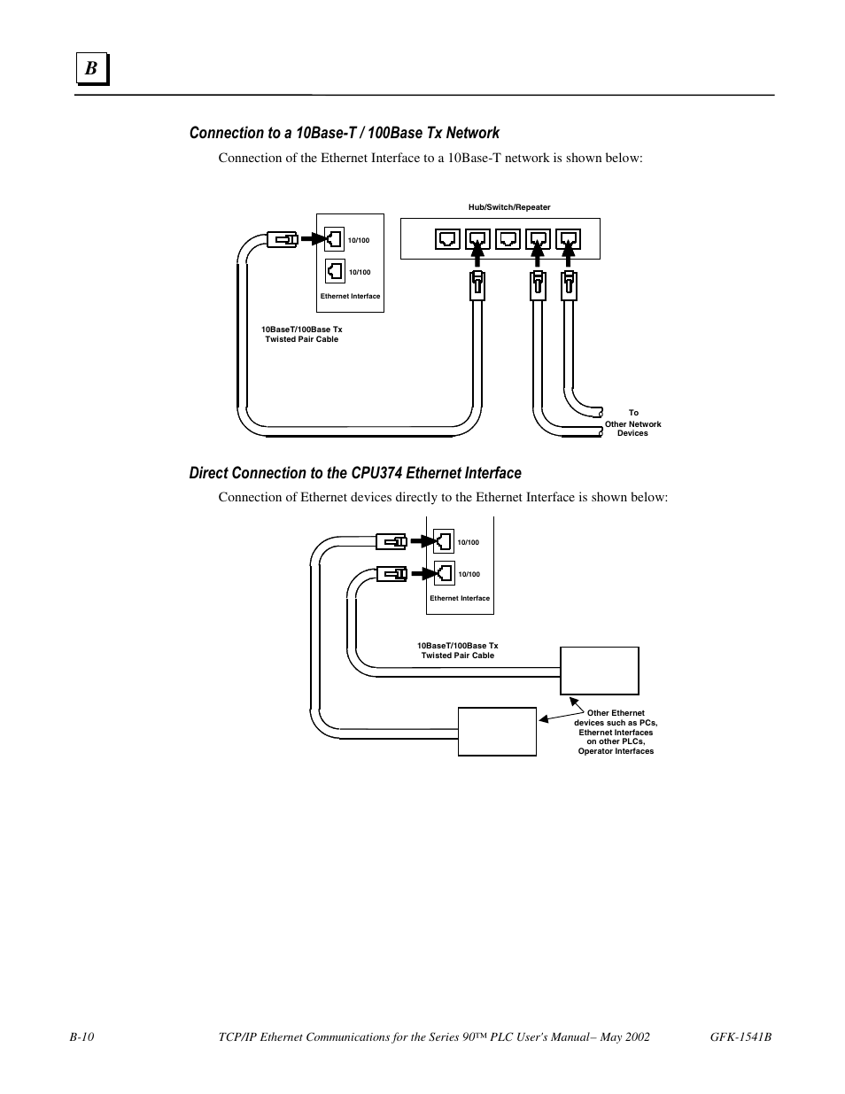 Direct connection to the cpu374 ethernet interface | GE GFK-1541B User Manual | Page 211 / 240