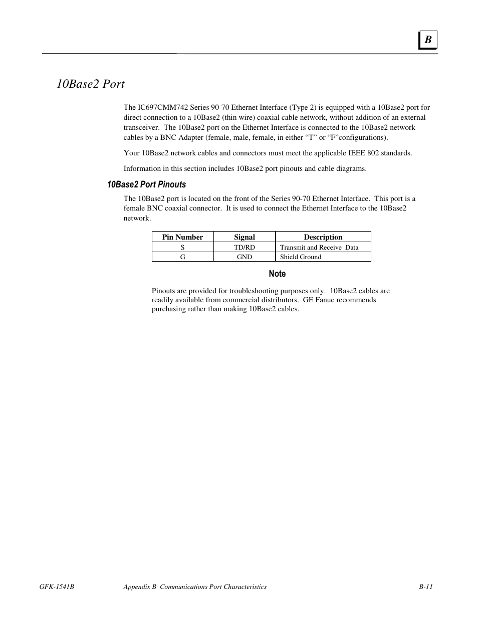 10base2 port | GE GFK-1541B User Manual | Page 212 / 240