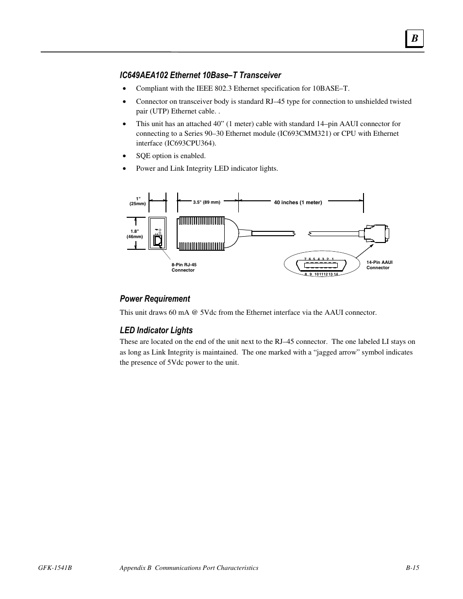 Power requirement, Led indicator lights | GE GFK-1541B User Manual | Page 216 / 240