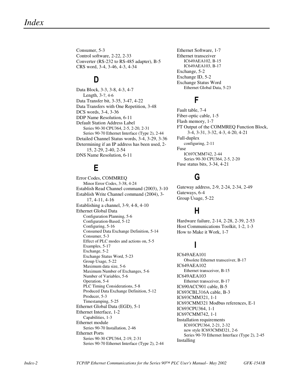 Index | GE GFK-1541B User Manual | Page 237 / 240