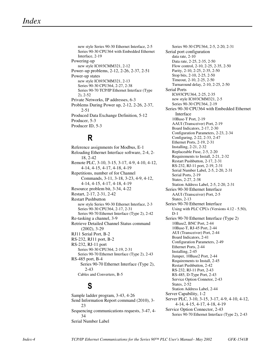 Index | GE GFK-1541B User Manual | Page 239 / 240