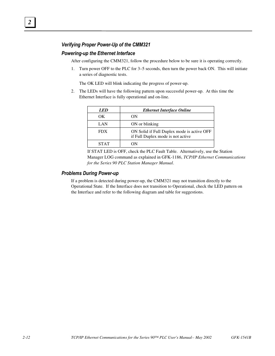 Verifying proper power-up of the cmm321, Problems during power-up | GE GFK-1541B User Manual | Page 25 / 240