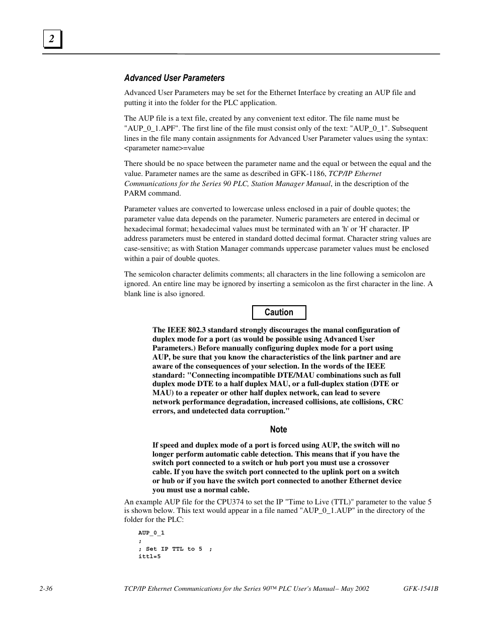 Advanced user parameters, Caution | GE GFK-1541B User Manual | Page 49 / 240