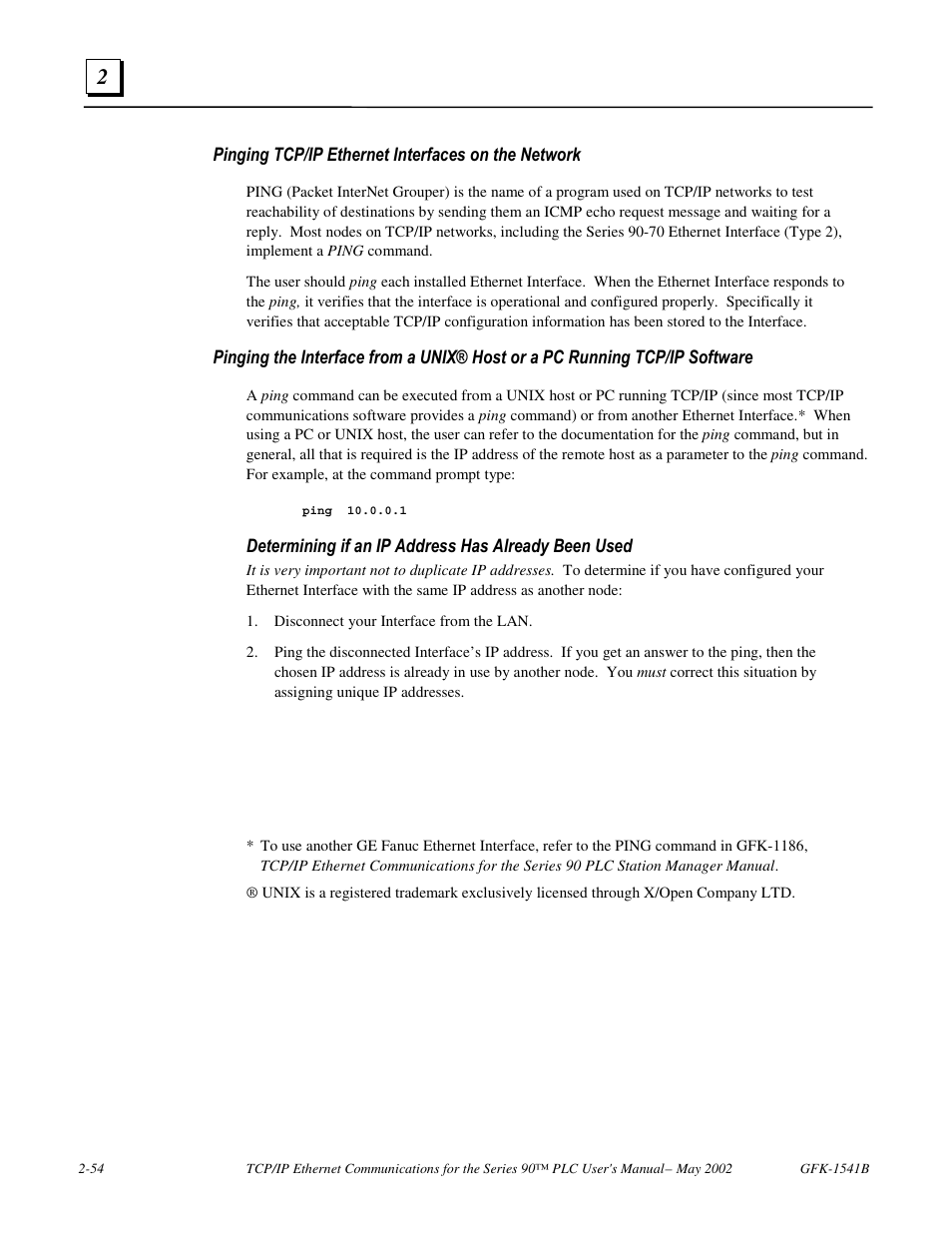 Pinging tcp/ip ethernet interfaces on the network, Determining if an ip address has already been used | GE GFK-1541B User Manual | Page 67 / 240