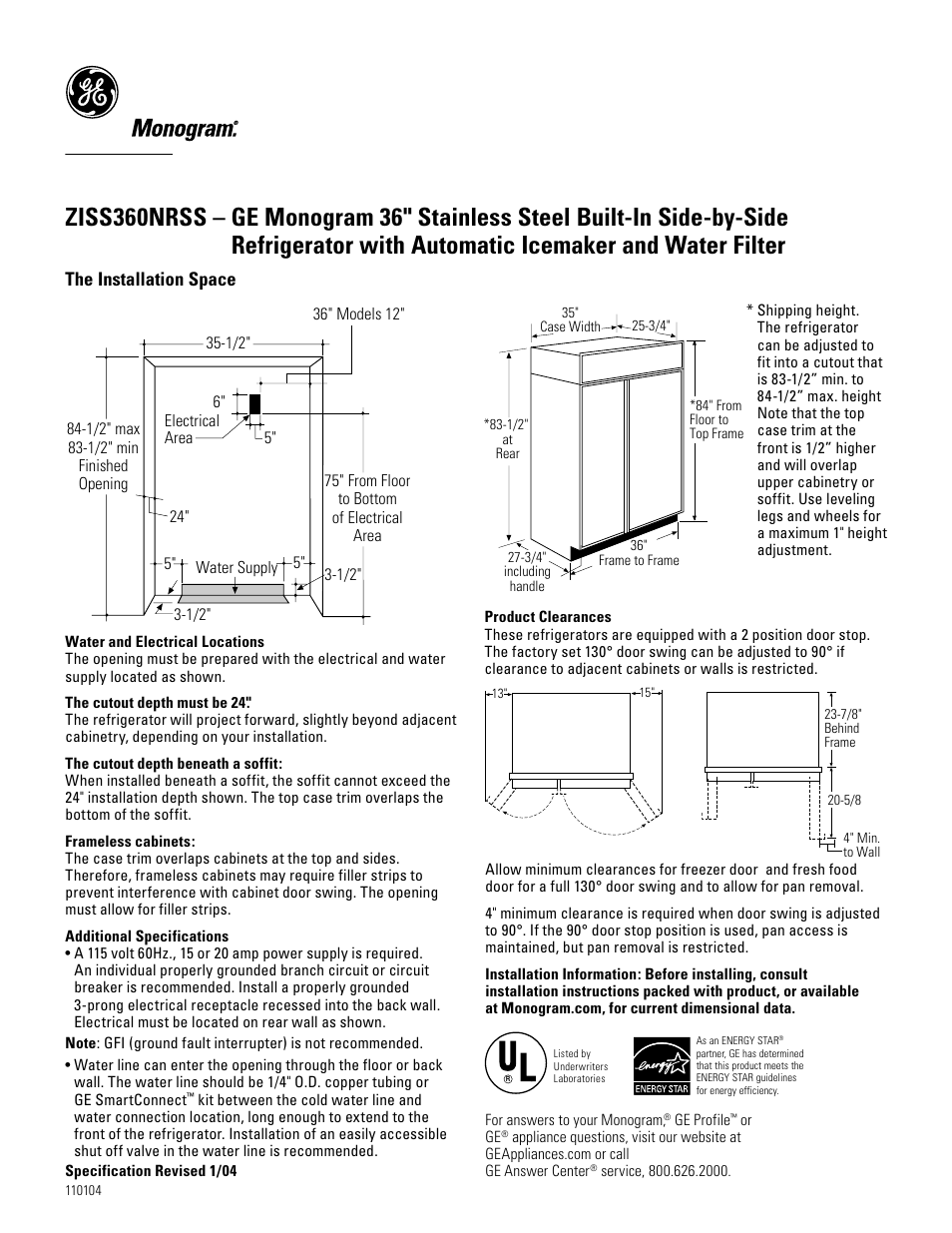 GE ZISS360NRSS User Manual | 2 pages