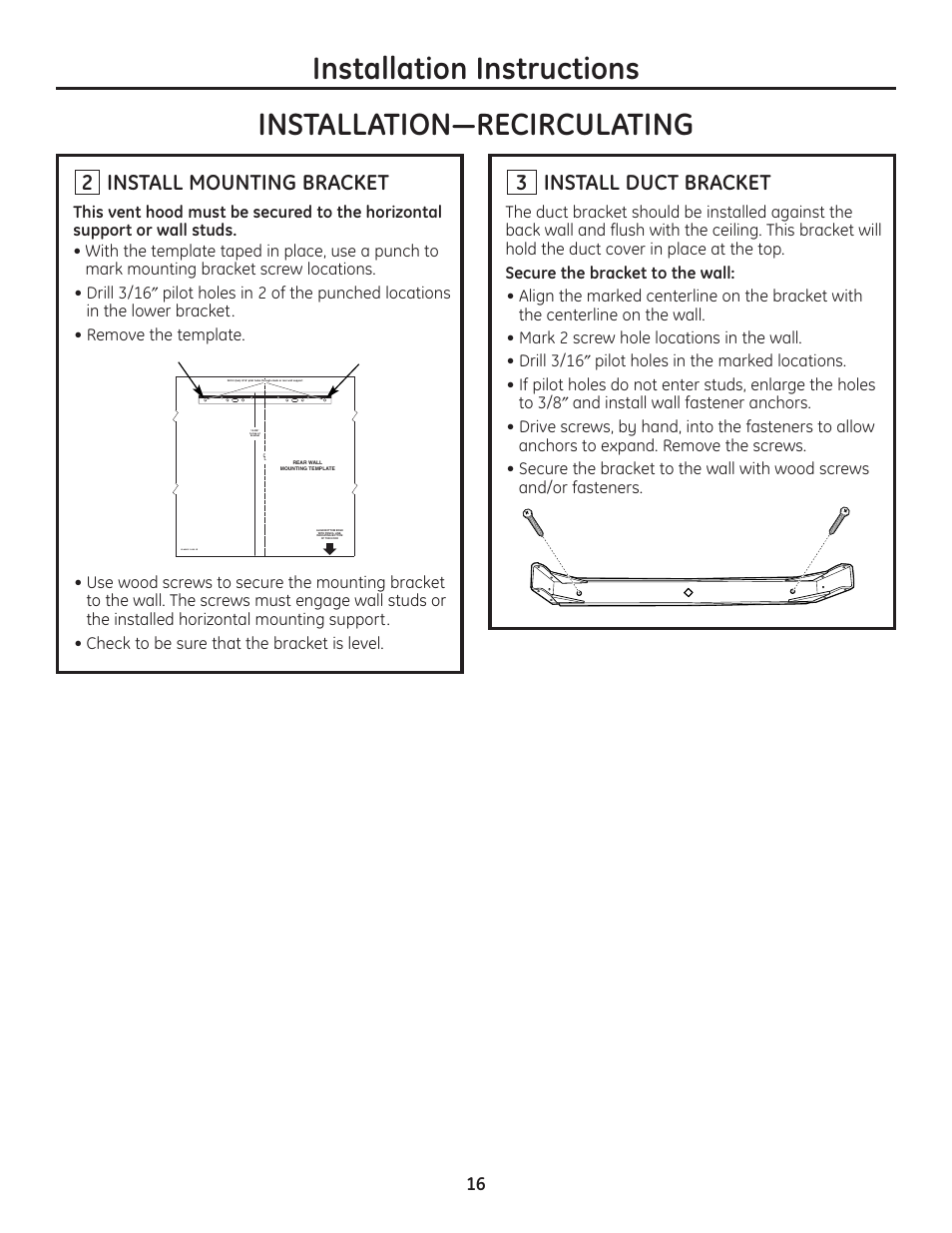Step 2, install mounting bracket, Step 3, install duct bracket, Install duct bracket | 3install mounting bracket | GE MONOGRAM ZV900 User Manual | Page 17 / 21