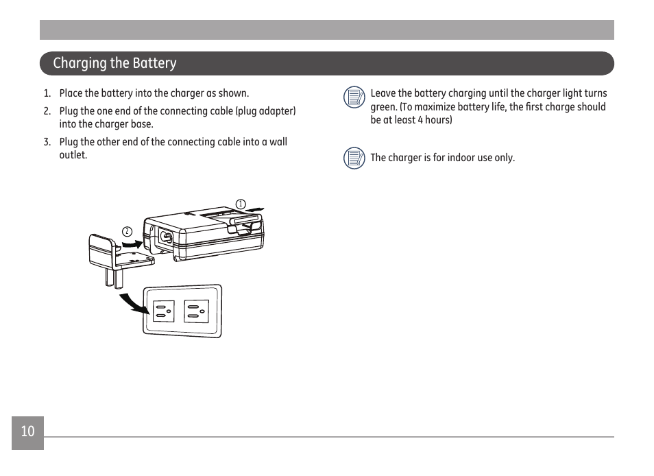 Charging the battery | GE E1680W User Manual | Page 13 / 86