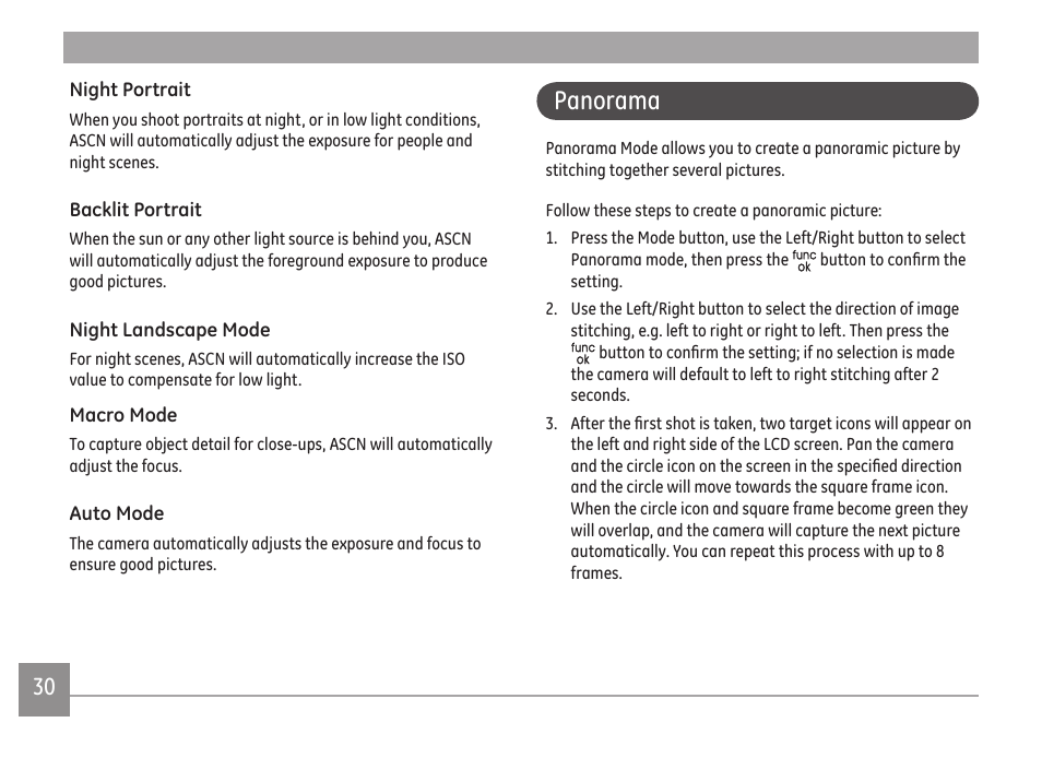 Panorama | GE E1680W User Manual | Page 33 / 86