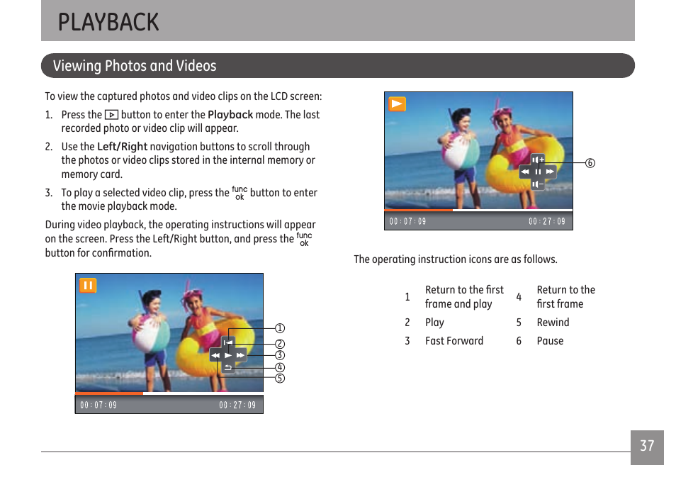 Playback | GE E1680W User Manual | Page 40 / 86