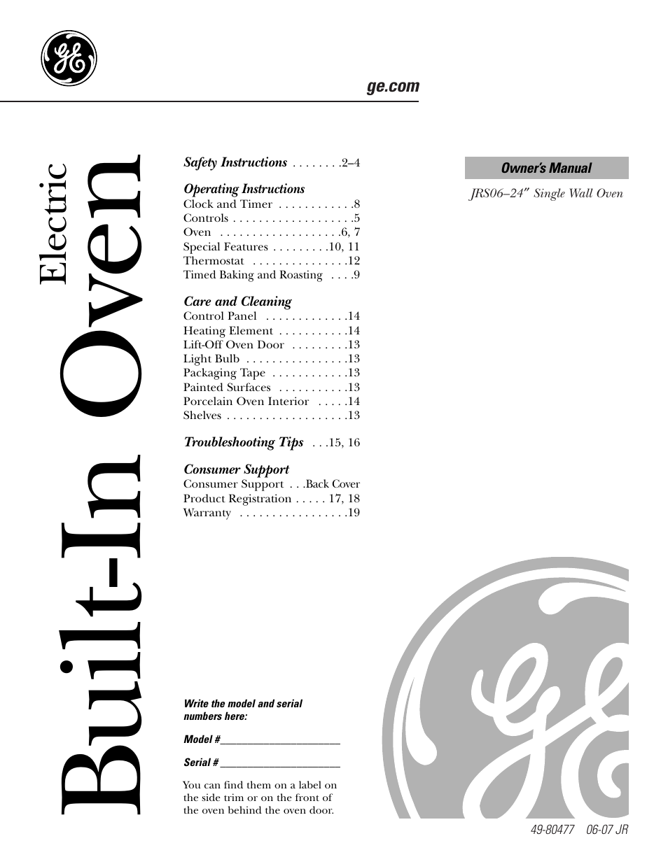 GE JRS0624 User Manual | 20 pages