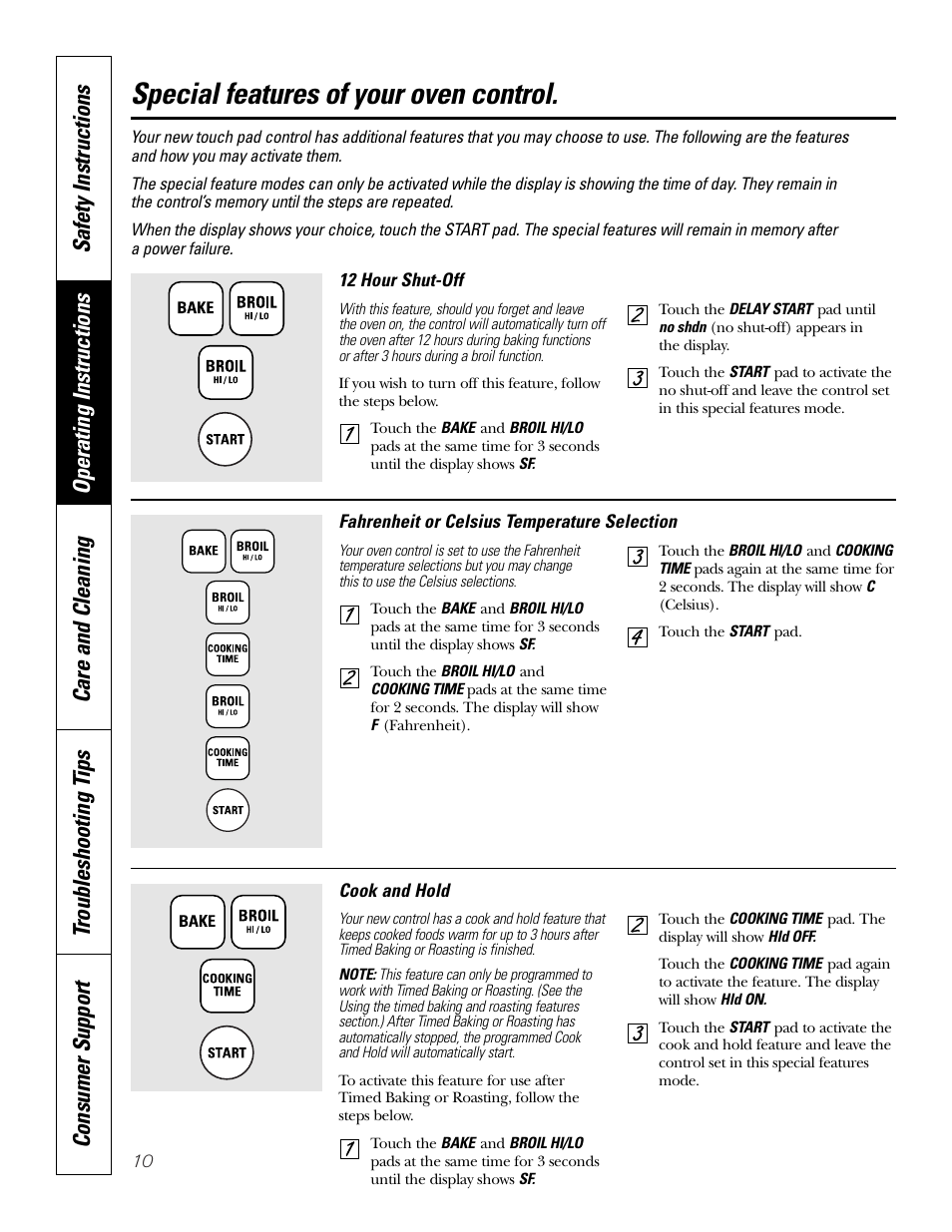 Special features, Special features , 11, Special features of your oven control | GE JRS0624 User Manual | Page 10 / 20